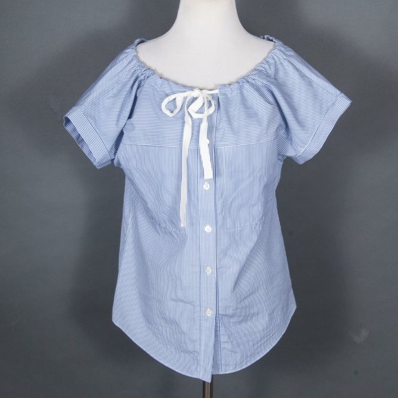 Theory Velvela  Tie Front Striped Utility Shirt - Picture 2 of 9